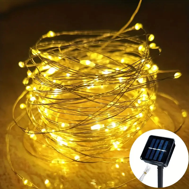 LUCES NAVIDEÑAS LED TIPO ALAMBRE CON PANEL SOLAR 20mts