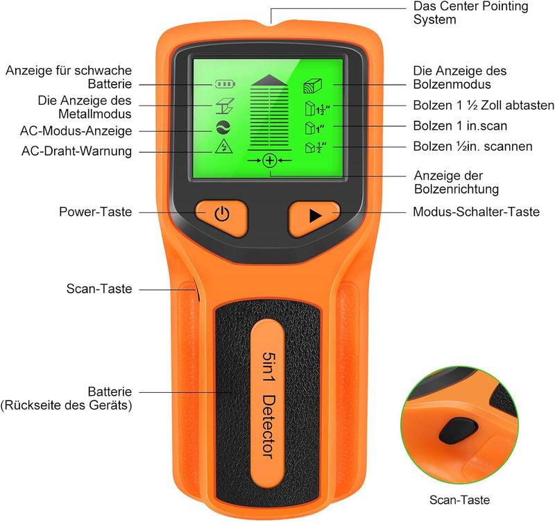 Escáner de Pared con Pantalla HD LCD 5 en 1  StudFinder