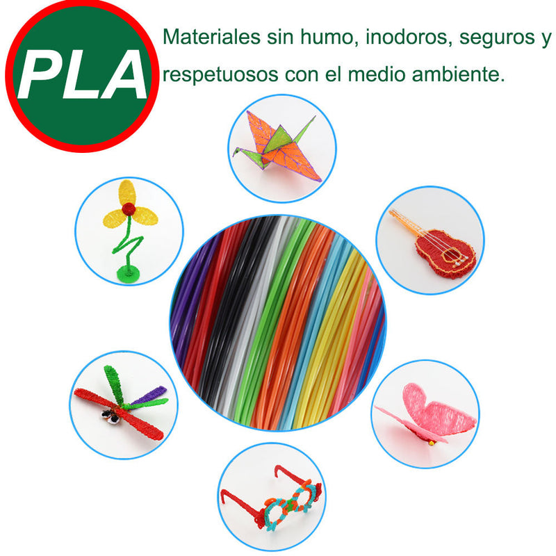 KIT LAPIZ MAGICO 3D + Filamento PLA 10 metros colores surtidos