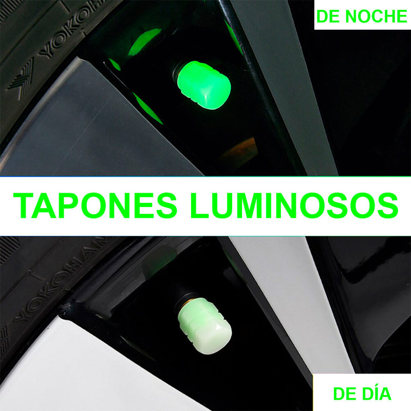 Set de 4 Tapones Universales Fluorescentes para Llantas de Auto