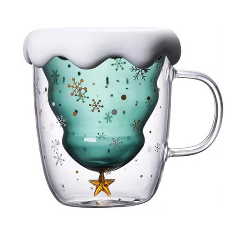 Taza de Doble capa con diseño de estrella de árbol de Navidad