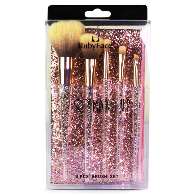 Set de 5 Brochas Maquillaje con Estuche Gold Pink