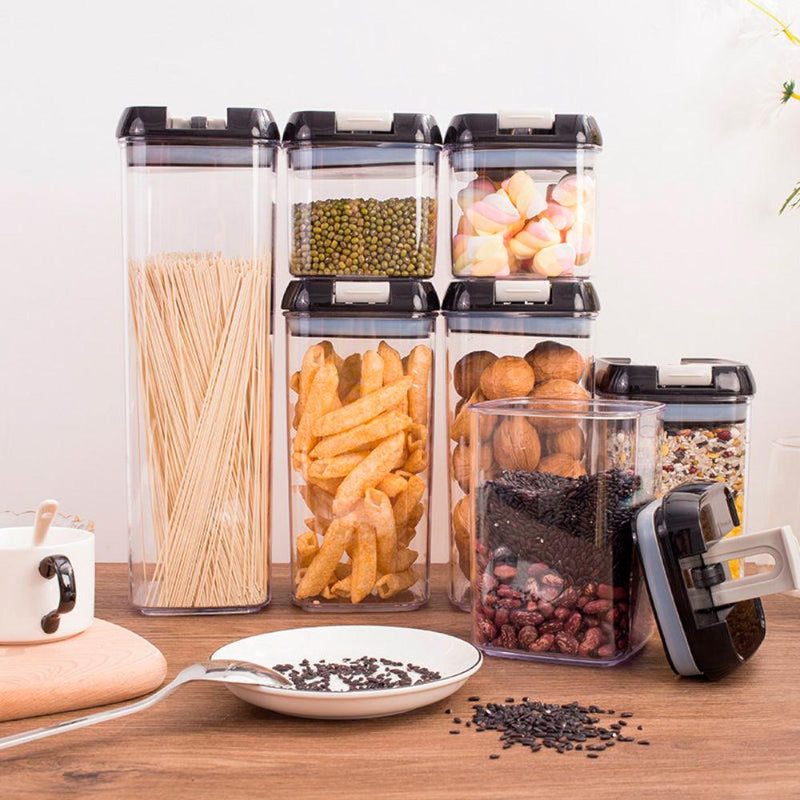 Set de 7 Frascos Envases Herméticos Táper de Cocina con Tapa Negro